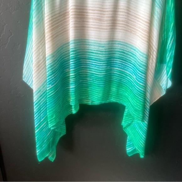 Chicos Green Striped Poncho Green and White Striped Poncho Top size: S/M - Picture 7 of 14